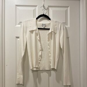 Sunday Best White Button-Front Cropped Cardigan - Size L - Excellent Condition